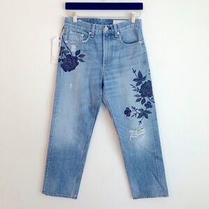 Rag & Bone Marilyn Embroidered floral Crop Jean 26 high waist baggy mom